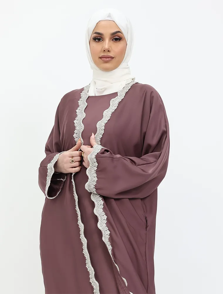 Mauve Lux Lace Abaya 2 Peice